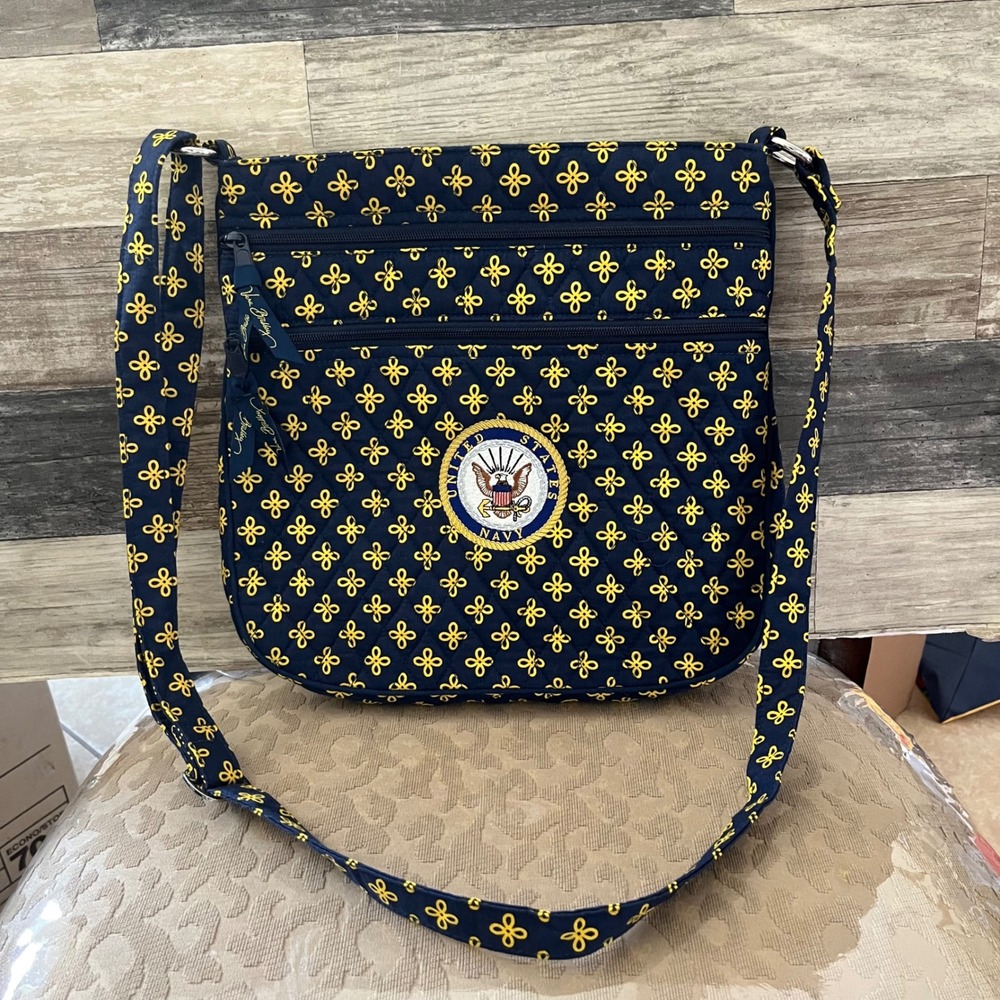 Vera Bradley US Navy Crossbody Bag Navy Blue Yellow Quilted Cotton Messenger